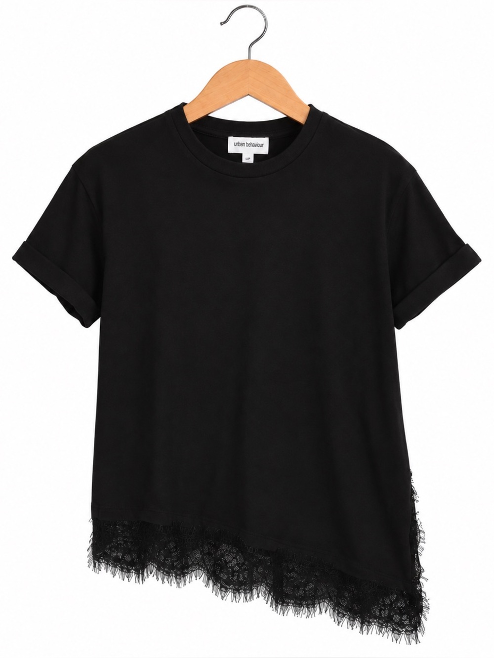 Urban Heritage Black T-Shirt with Lace Trim | Size XS | NWOT